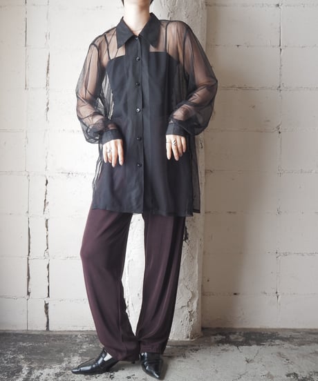 Wrinkle Processing Sheer Shirt BK
