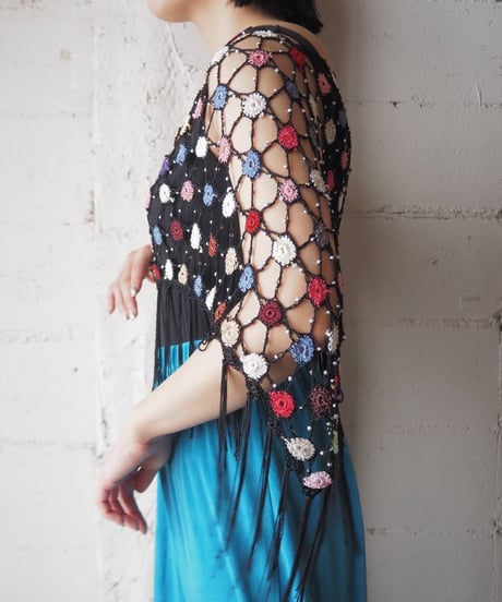 Colorful Crochet×Beads Poncho BKREBLWH