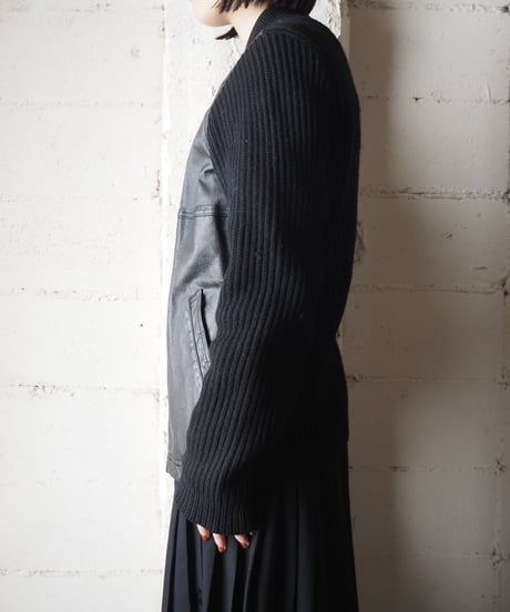Knit×Leather Switching Jacket BK