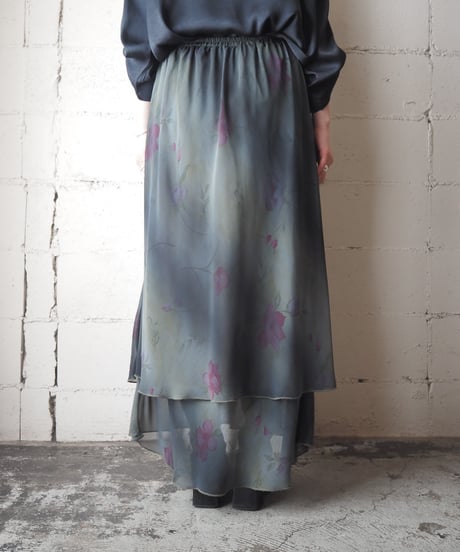 Sheer Layered Floral Print Skirt KA