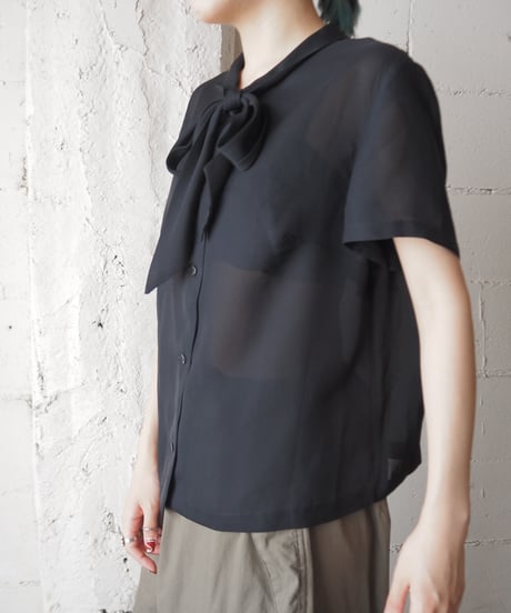 1960's Euro Boe Tie Sheer Blouse BK