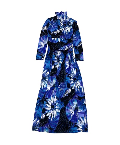 Stand Collar Flower Pattern Dress BLPUR