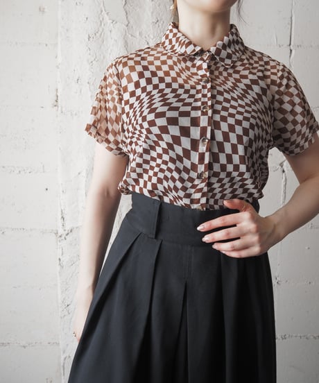 S/S Block Check Sheer Shirt BRWH