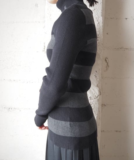 LAUREN Border Rib Turtle Neck Knit BKGR