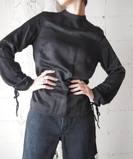 Sleeve Drawstring Stand Neck Shirt BK