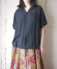 Open Collar Short Sleeve Rayon Shirt BK