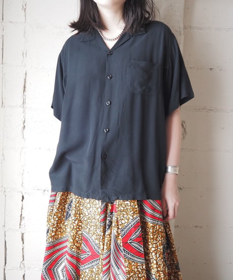 Open Collar Short Sleeve Rayon Shirt BK