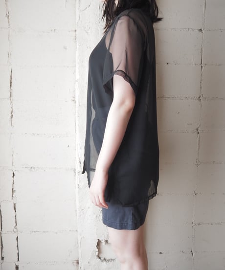 Sheer Oversized Short Sleeve Shirt BK