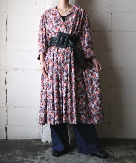 Flower  Pattern Open Collar Dress PI
