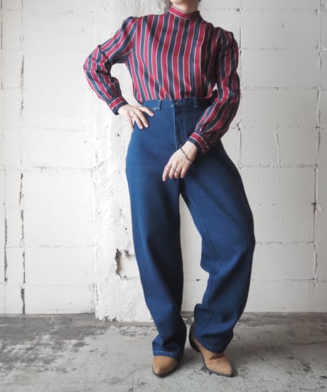 Stand Collar Side Button Stripe Shirt BURNV