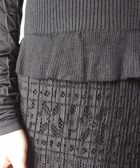 Lace×Rib N/S Dress BK