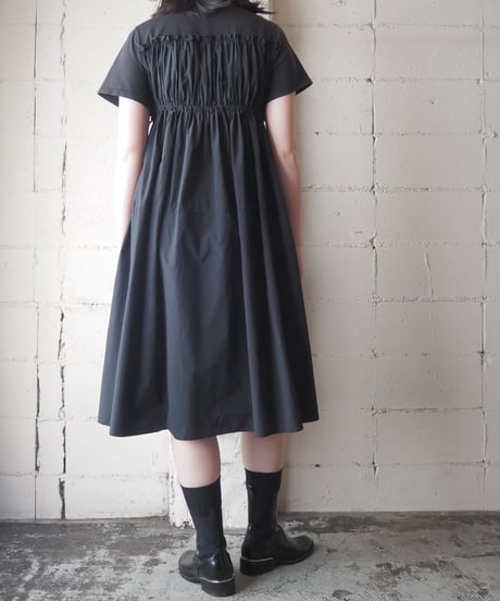 Gather Nylon Docking Tee Dress BK
