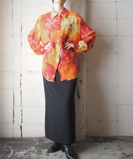 Water Color Floral Print Sheer Shirt ORRE