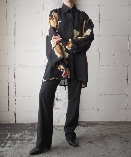 Floral Pattern Sheer Shirt BK YE