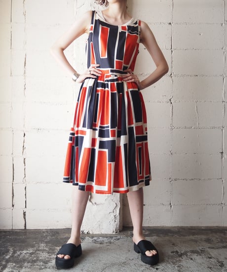 1950~60's Vintage Panel Pattern Dress RENVWH