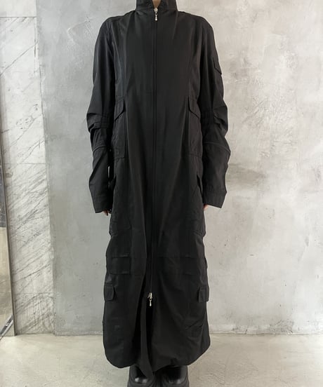 Sleeve Zip Design Nylon Long Coat BK