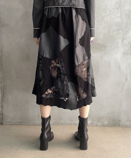 Lace Tiered Velour Easy Skirt BK
