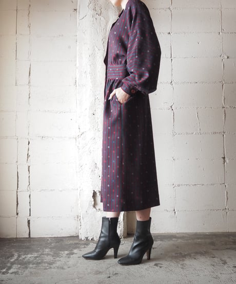 Stripe × Dot Stand Collar Dress WIN