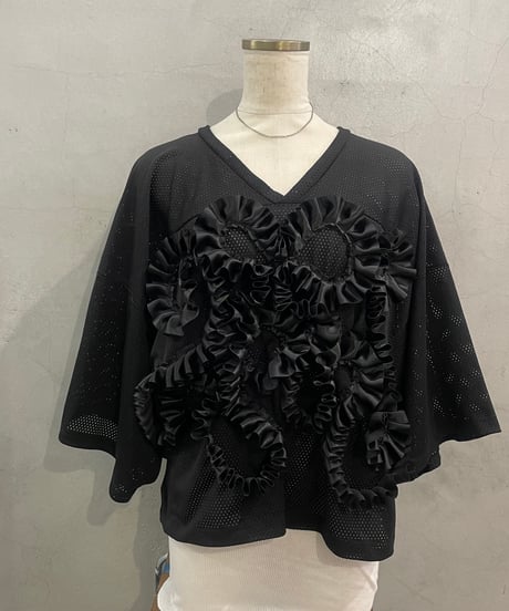 Remake Frilled Short Mesh Tee BK
