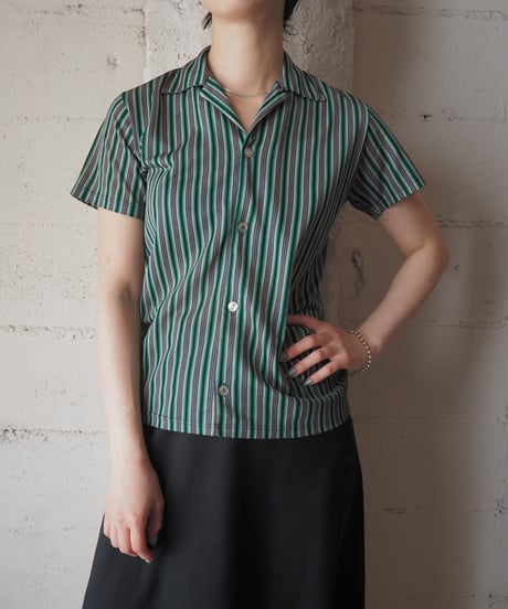 1970's Striped Open Collar S/S Shirt GNBKBL