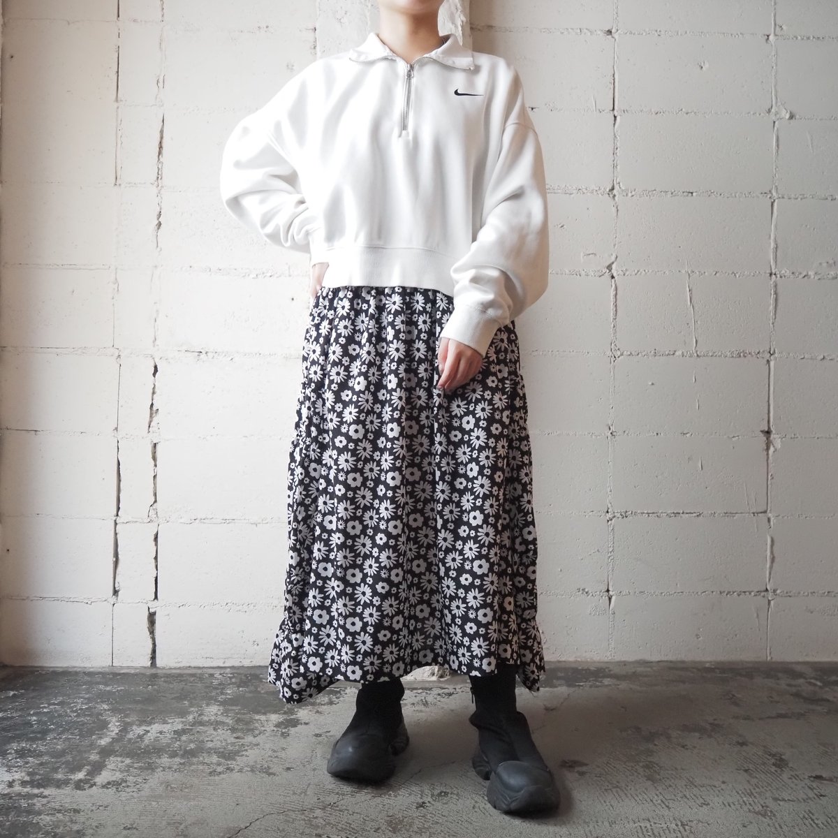 14ss comme des garcons flower skirt 変形 COMME des GARCONS Flower Pattern East Skirt BK.
