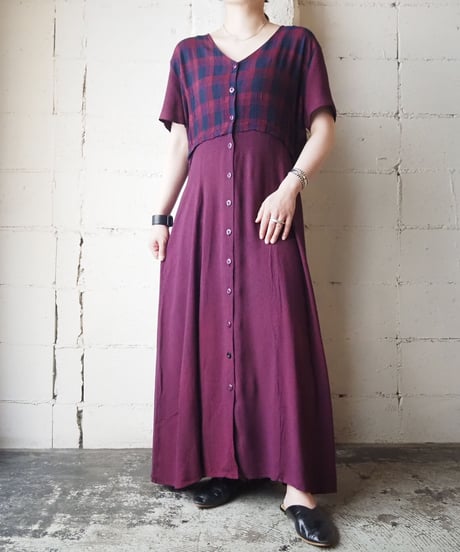 Block Check Collarless Dress BURNV