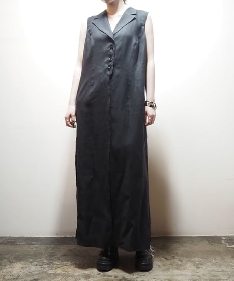 Open Collar Linen Long Vest