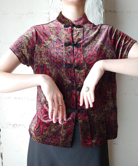 Paisley Pattern Velour China Shirt RE