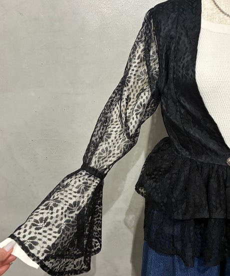 Sheer Lace Peplum Flare Tops BK