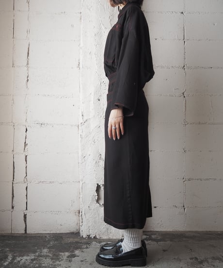 Red Stitch Back Open Rayon Shirt Dress BK