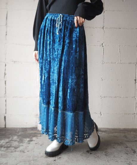 Velvet×Rayon Embroidery Skirt BL