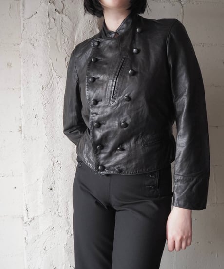 agnès b.  SPECIAL Double Breasted Leather Jacket BK
