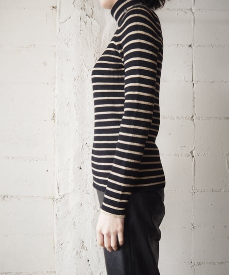 LAUREN Border Rib Turtle Neck Knit BKGO