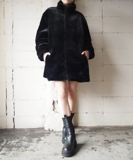 Reversible Stand Collar Fur Coat BK