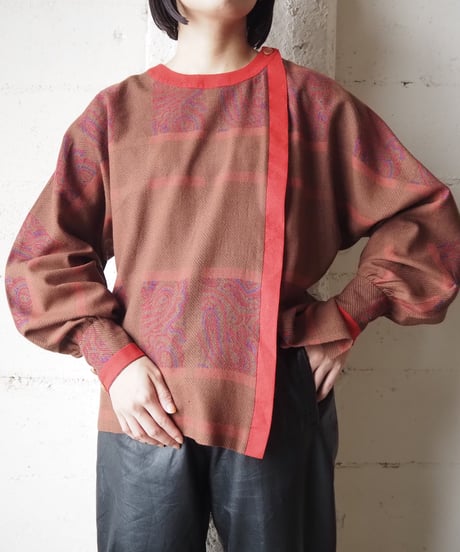 Paisley×Check Collarless Blouse REBR
