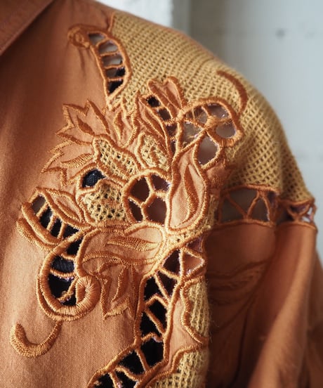 Gather Sleeve Cutwork Shirt OR