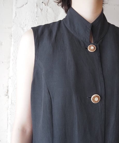 Stand Collar Sleeveless Dress BK