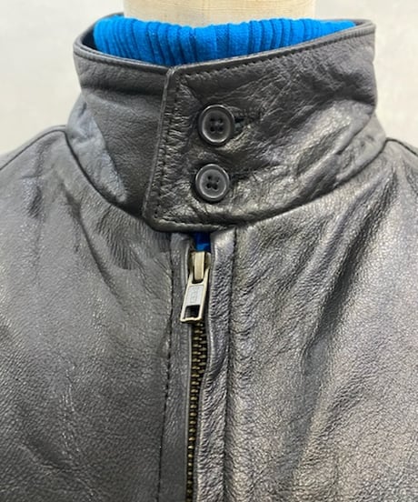 Stand Collar Raglan Sleeve Leather Jacket BK
