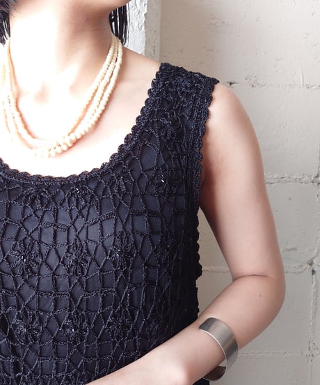 Fringe Hem Crochet Sleeveless Dress BK