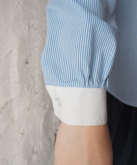 1970's Euro Round Collar Stripe Shirt BLWH