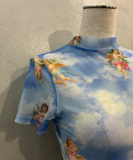 S/S Angel Print Sheer Tops LBL