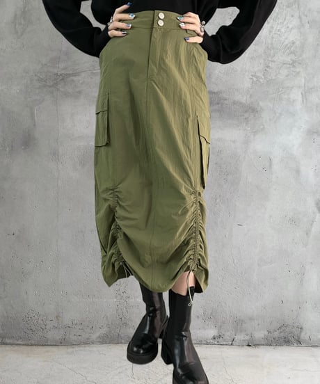 Side Gather Nylon Skirt KA
