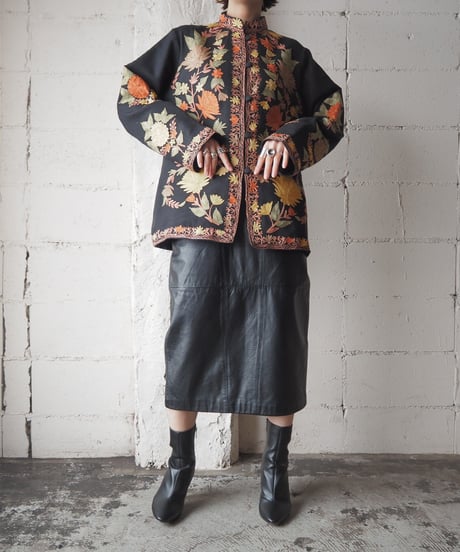 Floral Embroidery Stand Collar Jacket BK