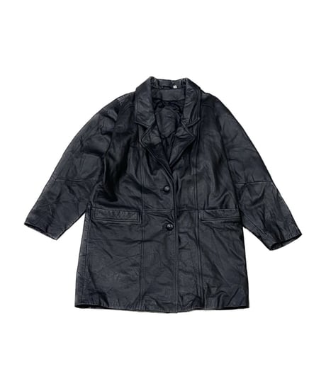 Tailored Collar Ragran Sleeve  Leather Coat BK