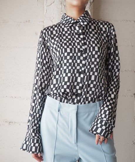 agnes b. Patterned Shirt BK WH