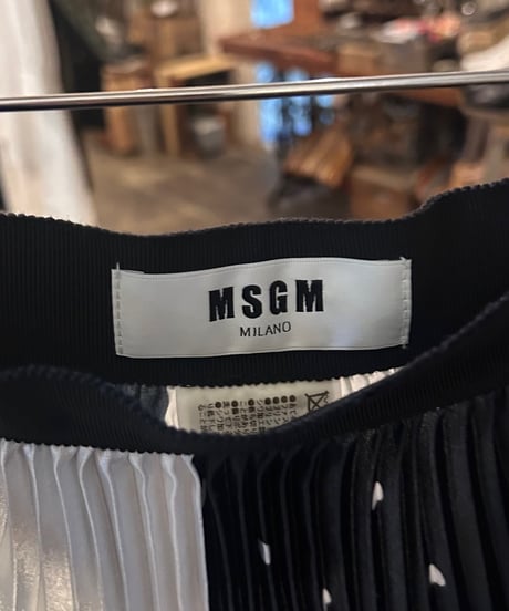 MSGM Crazy Pattern Pleated Skirt BK GR BL