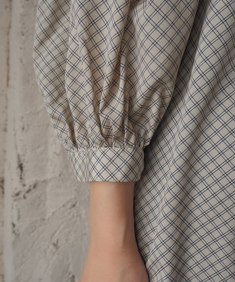 Check Pattern Volume Sleeve Blouse IVNV