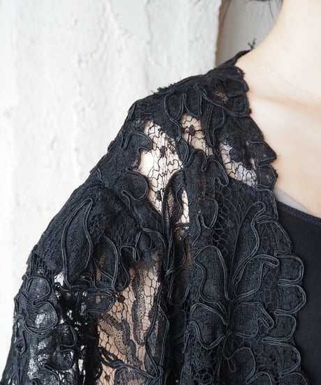 1970-80's Vintage Power Shoulder Lace Jacket BK