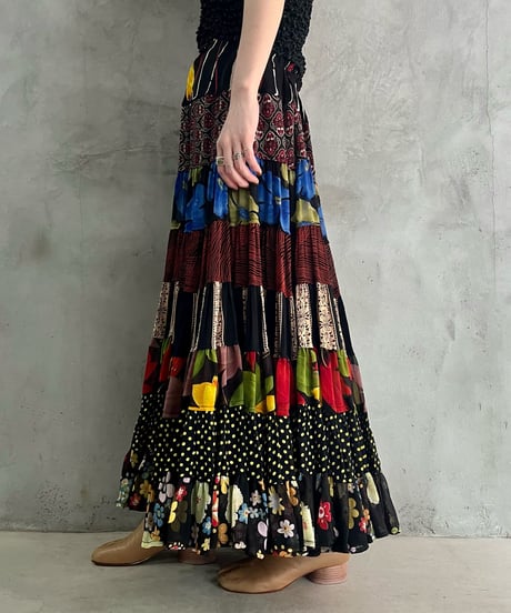 Mix Pattern Tiered Skirt BKRD