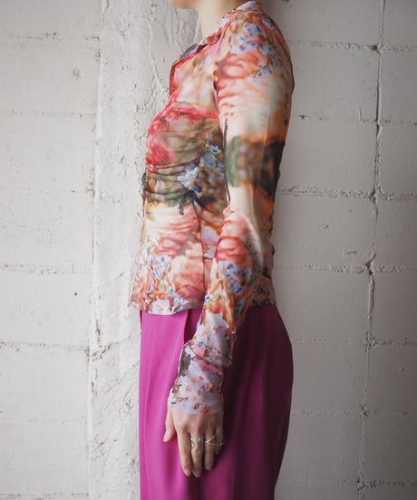 Desigual. Floral Print Front Gather Tops WH PI